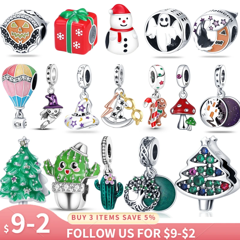 925 Sterling Silver Christmas charms halloween ghost witch evil eye Charm Fit Original Pan 925 Bracelet Jewelry For Women