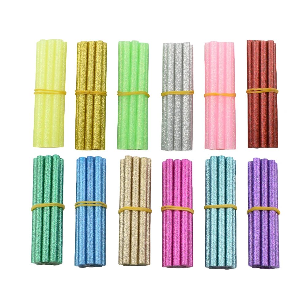 

60pcs Hot Melt Glue Sticks Craft Repair Adhesive Strips Projects 12 Colors Glitter Plastic Wood Metal Bonding Hardware