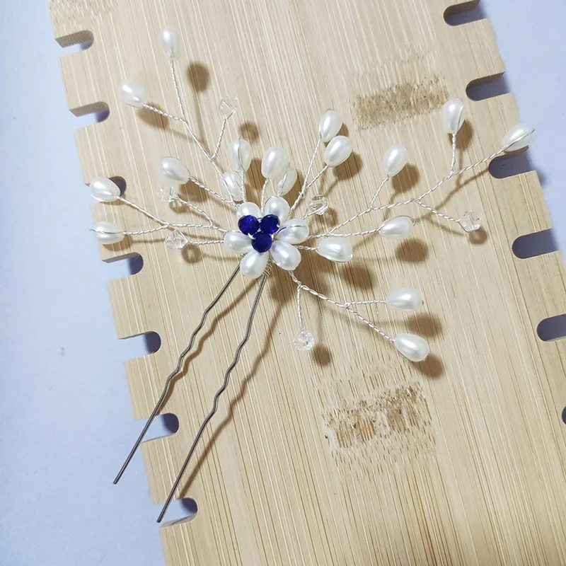

U-образные заколки для волос с синим кристаллом и жемчугом, заколка для волос, вилка, украшения для волос, головной убор, головной убор, подарок, свадебные аксессуары для волос