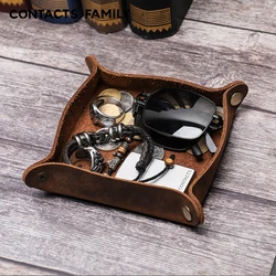 Kreative echtes Leder Valet Snap Tablett Home Office Schreibtisch Organizer Schmuck Stift Schlüssel Münze Desktop Ablage faltbare Lagerung