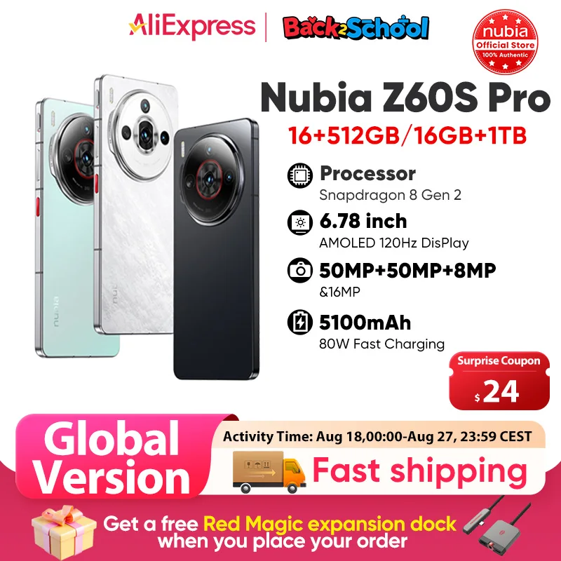 Nubia Z60S Pro Global Version 5G Smartphone Snapdragon 8 Gen 2 MyOS 14.0 120 Hz 6,78-inch AMOLED-scherm 50M+50M+8M 5100mAh NFC