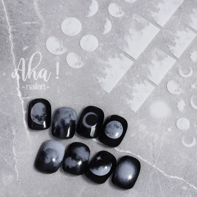 Cloud Star Moon Nail Stickers 1pc Semi Transparent Nail Art Decals Nail 3D Decorations Stickers DIY Manicure Supplies Accessory