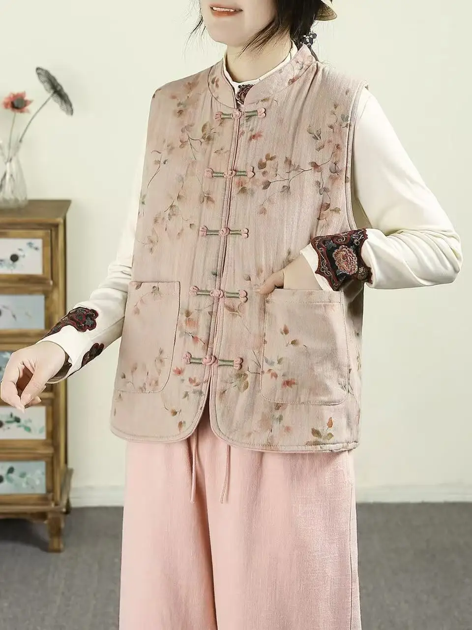 

Thiened Cotton Warm Vest 2025 Winter New Sle Loose Fit Button Design Traditional Chinese Sle Women's Faion Commutewear