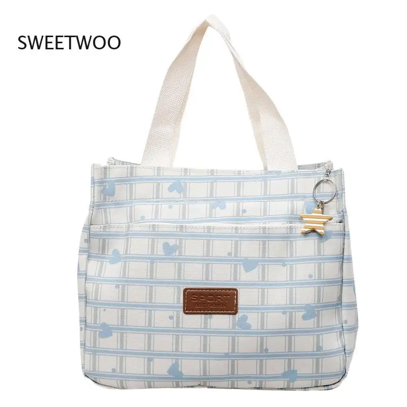 

Women's Striped Heart Print Canvas Tote Bag, Casual Shoulder Shopper with Cute Charm, Ideal for Work, School & Daily Use