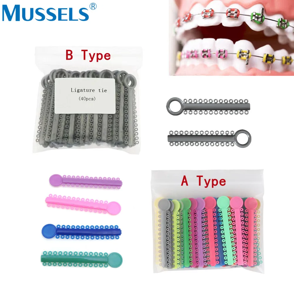 1040Pcs/40Sticks Dental Orthodontic Ligature Ties Elastic Rubber Bands Ring For Teeth Braces Brackets Dentist Treatment Ligating