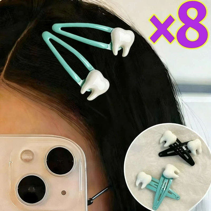 

2/8Pcs Lovely Simulation Teeth Hair Clips Funny Creative BB Bangs Side Barrettes Spicy Girls Green Hair Accessories Hairpins