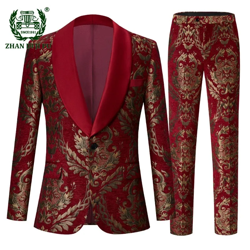 

Men Suits 2 Pieces Groom Wedding Tuxed Business Prom Dress Tuxedo Floral Blazer Slim Groomsmen Party Men Suit Set Costume Homme