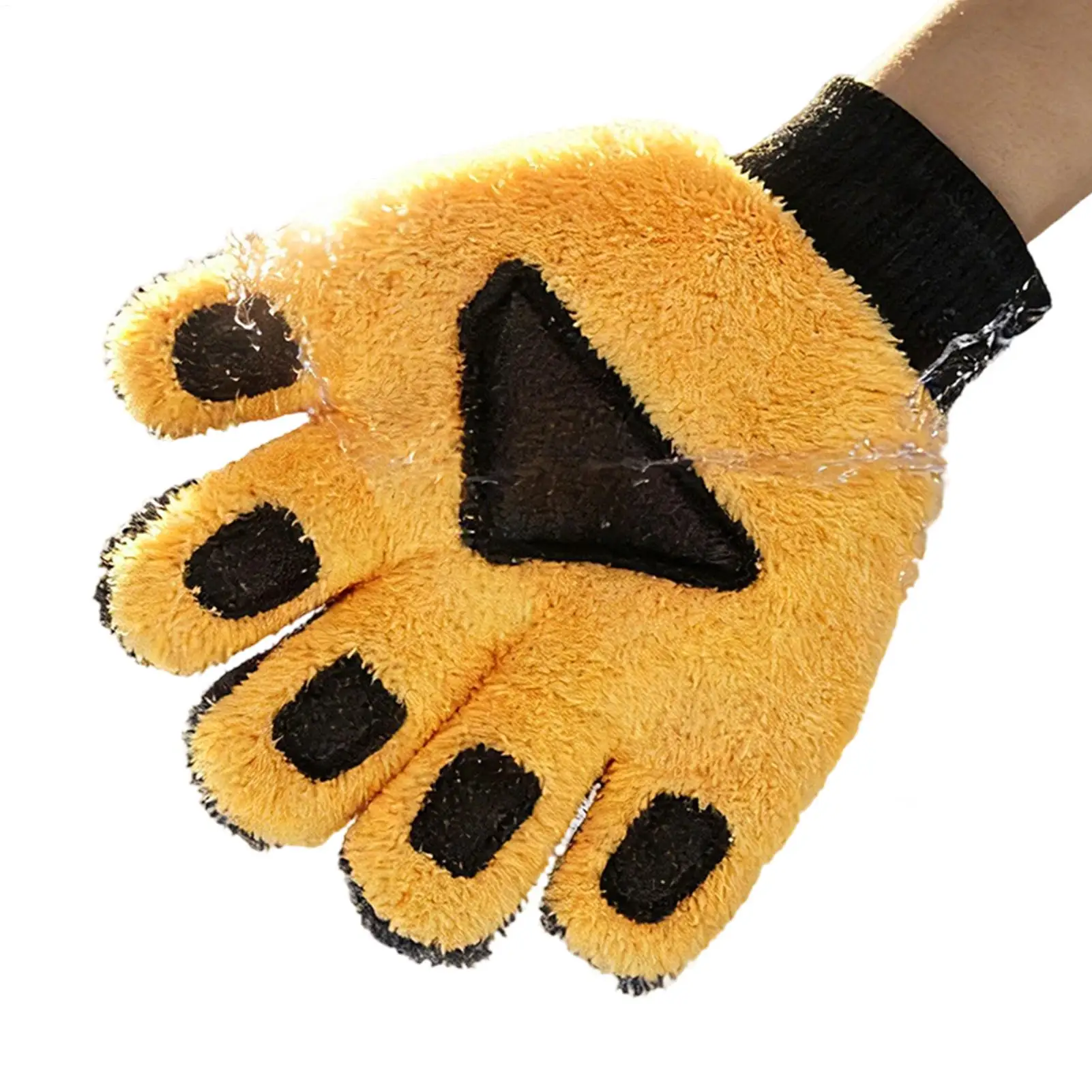 Bear-Paw shape Car Wash Mitt Coral Fleece Five-Finger auto cleaning Mitts Scratch Wash Glove for Automotive Vehicle cleaning view 2