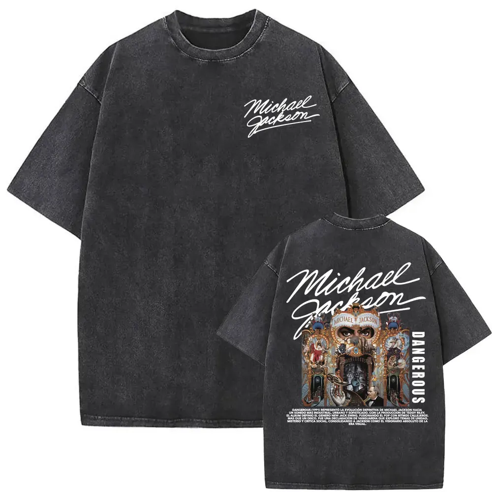 Michael Jackson King of Pop Dangerous Vintage Washed T-shirts Men Women Hip Hop Style Fashion T Shirts Casual Cozy Loose T-shirt