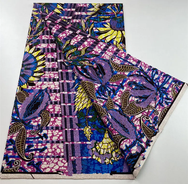 أحدث نسيج الشمع الذهبي الكبير الأفريقي الناعم عالي الجودة للنساء Pagne Flash Gold Print Batik أنقرة قماش شمع ذهبي لامع