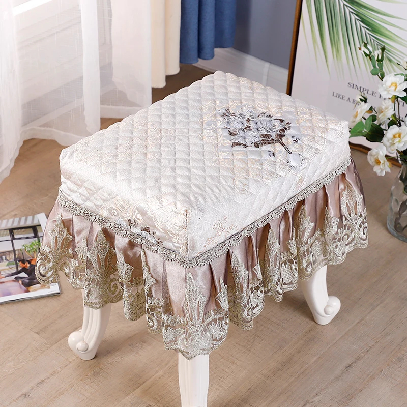 European Style Piano Stool Cover Lace Embroidery Pastoral Flora Printed Chair Seat Pad Slipcover Cosmetic Stool Cover