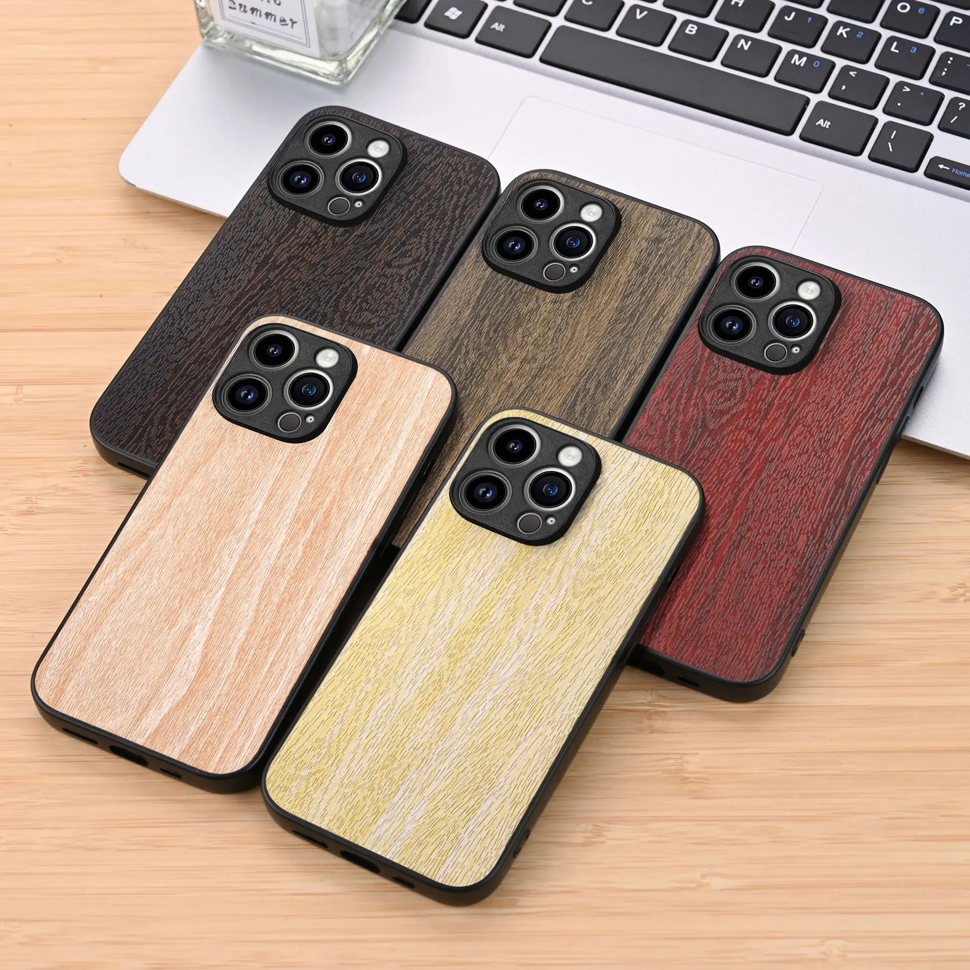 

Phone case for iPhone15 wood grain case fine hole imitation wood veneer wood shell Apple Samsung S24U protective case