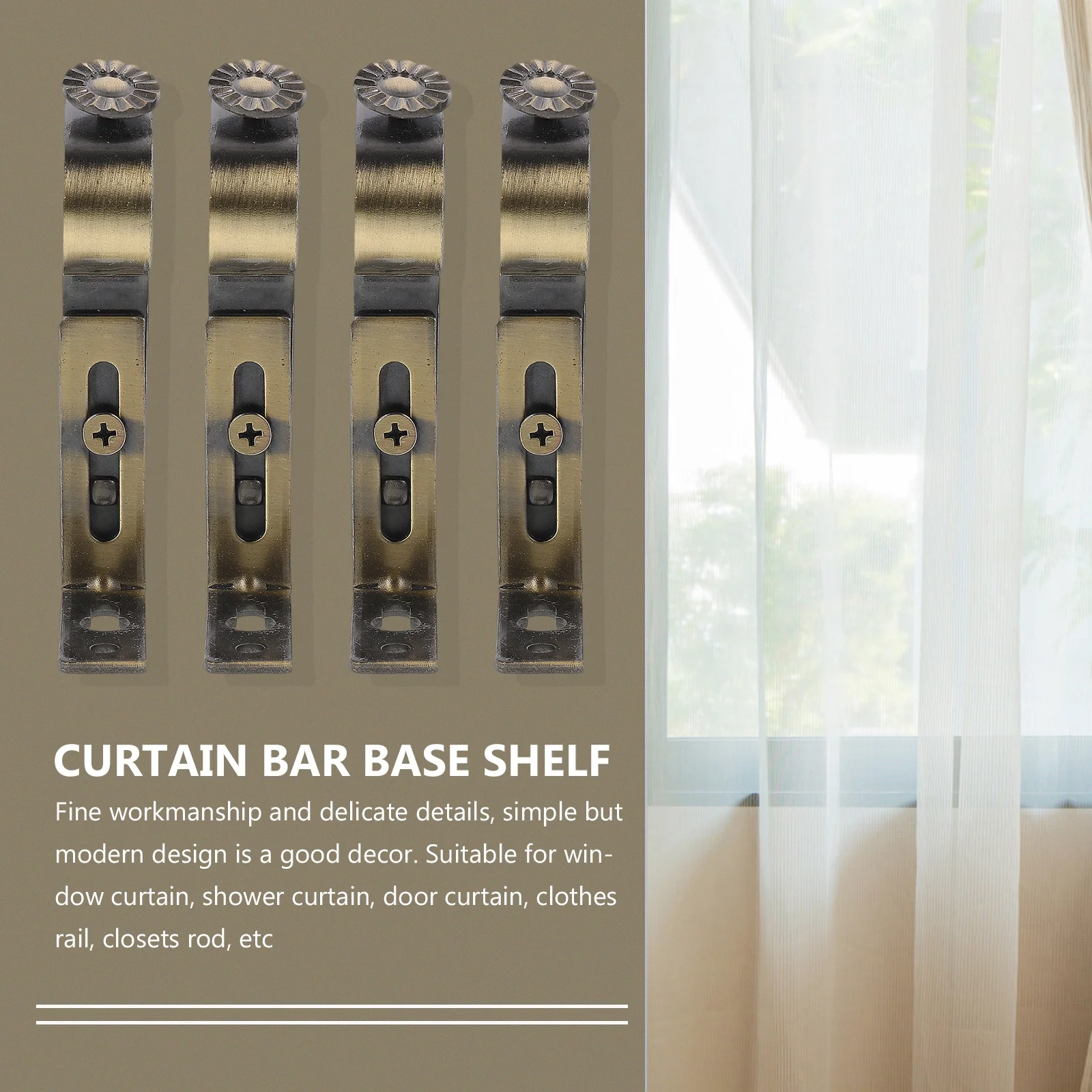 

4pcs Curtain Rod Accessories Sturdy Modern Design For Window Shower Door Clothes Rail Closet Rods Bracket Shelf Rack