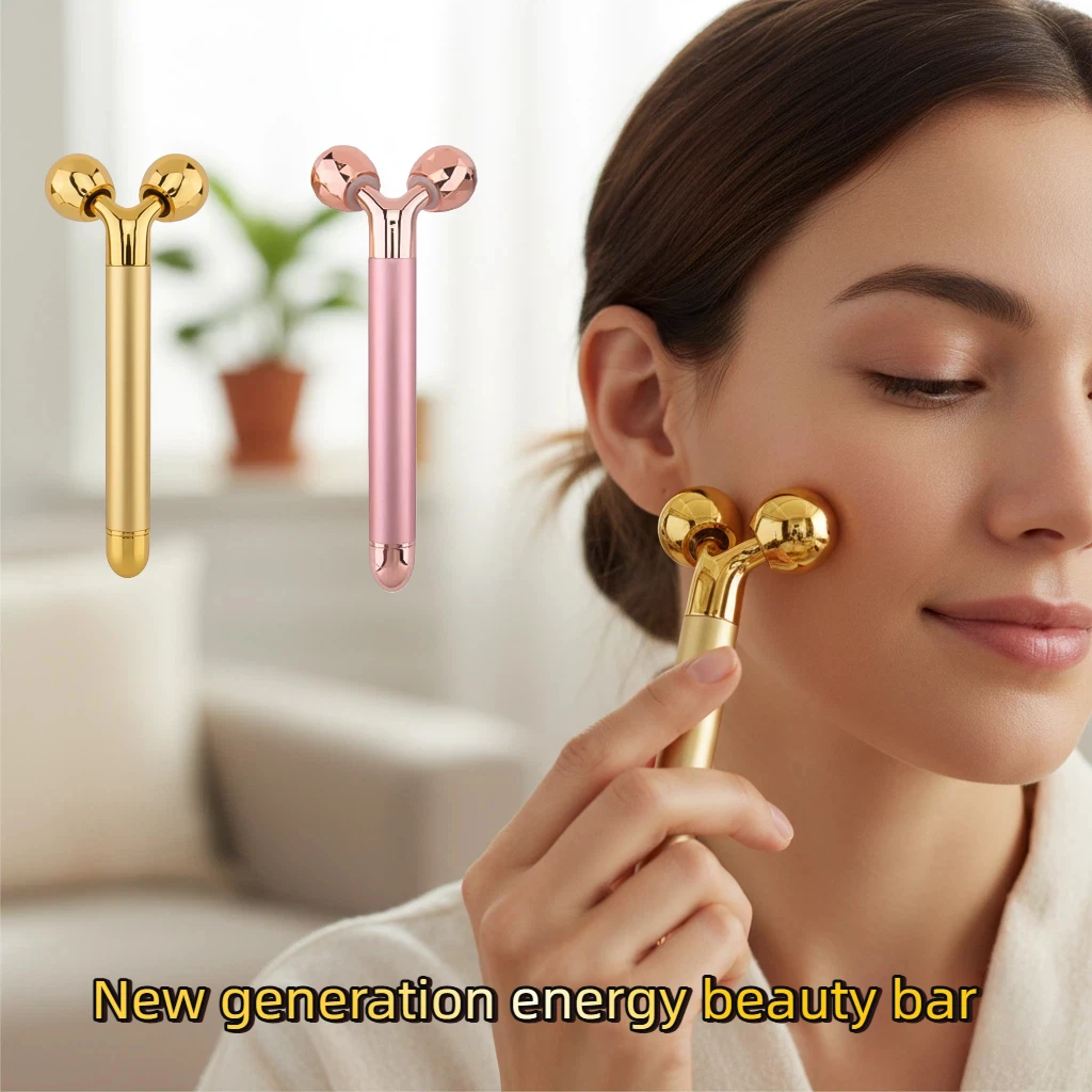 الجيل الجديد 24K الذهب مدلك بكرة الوجه الطاقة الجمال بار رفع وثبات المضادة للتجاعيد العناية بالبشرة الوجه التخسيس أداة