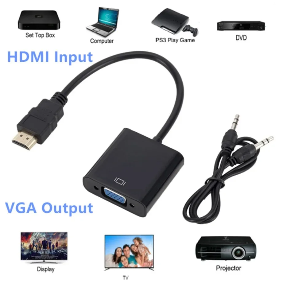 YIGETOHDE HDMI-Compatible to VGA Adapter Cable Male Female HD TO VGA Converter 1080P Digital Analog Video Audio For Laptop