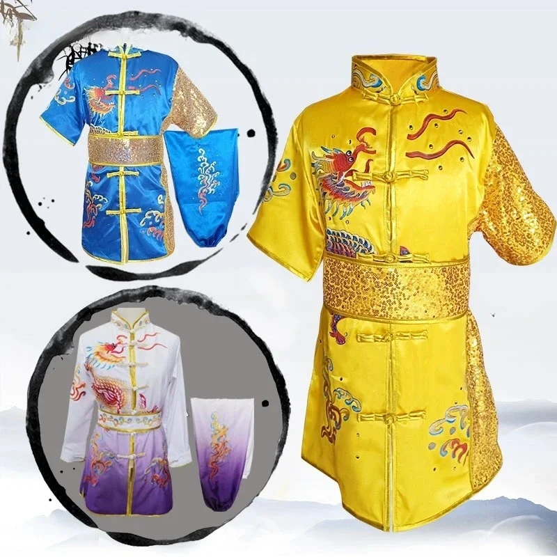 

2023 chinese outfits for kids children tai wushu kids kung fu martial arts sets performance suit embroidery dragon costumes