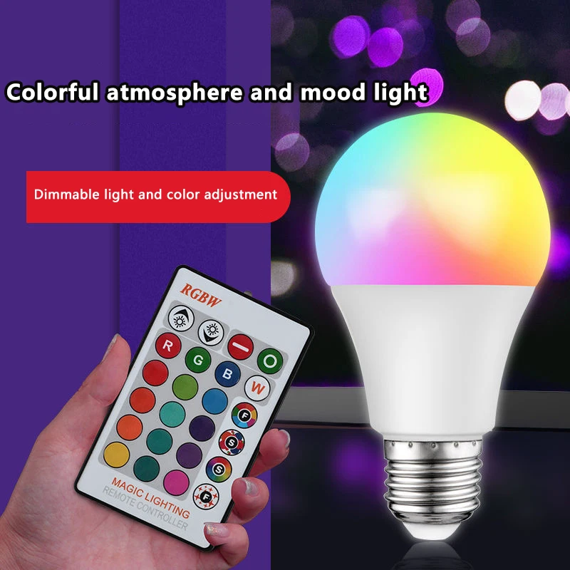 ไฟ LED หลอดไฟสีสัน E27สกรูพลาสติกหุ้มหลอดไฟอลูมิเนียมไฟ RGB เปลี่ยนสีได้พราวไฟกลางคืนควบคุมระยะไกล