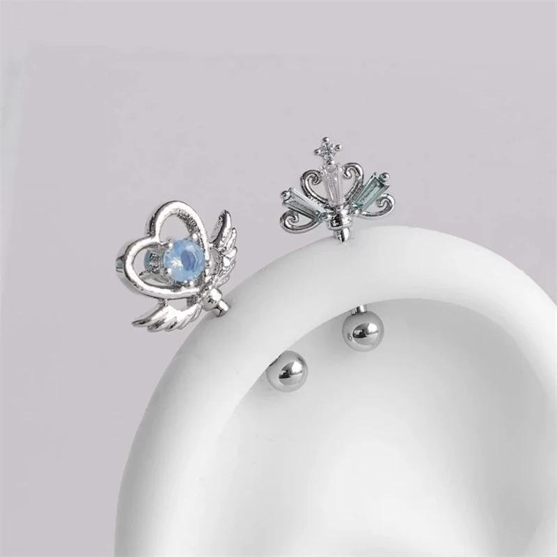 1 PCS Cute Cupid Ange 316L Stainless Steel Ear Bone Nail Silver Color Heart Wing Conch Piercing Earrings For Women Jewelry Gifts