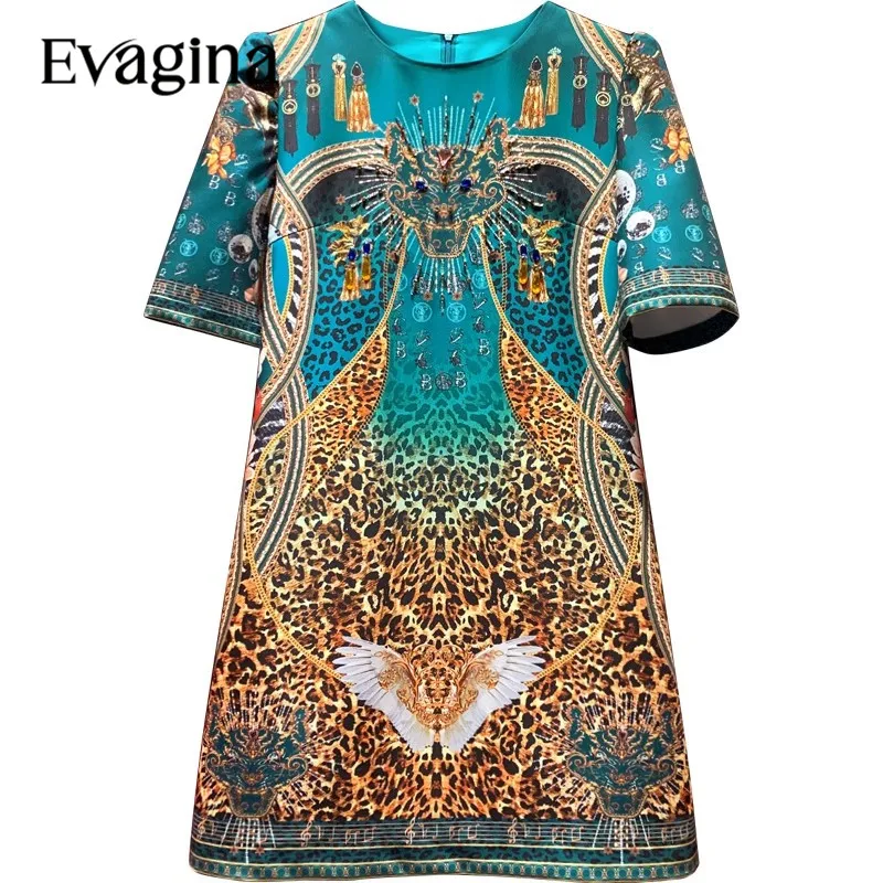 

Evagina French Retro Palace Print Nail Bead Mini dress 2023 Spring Summer New Women's Short Sleeved Holiday Dresses