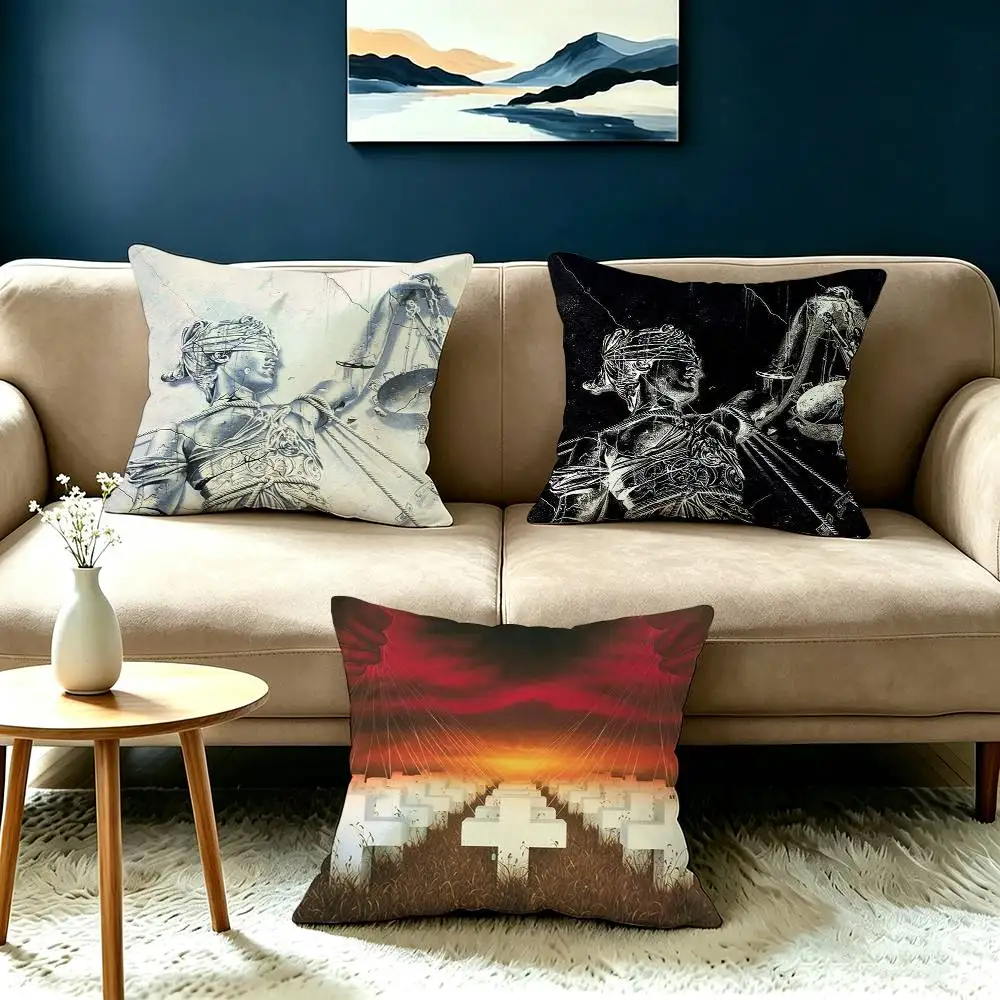 M-Metallica Album Logo Pillow Case Square Double-Sided Sofa Cushion Cover Bedroom Bedside Pillow
