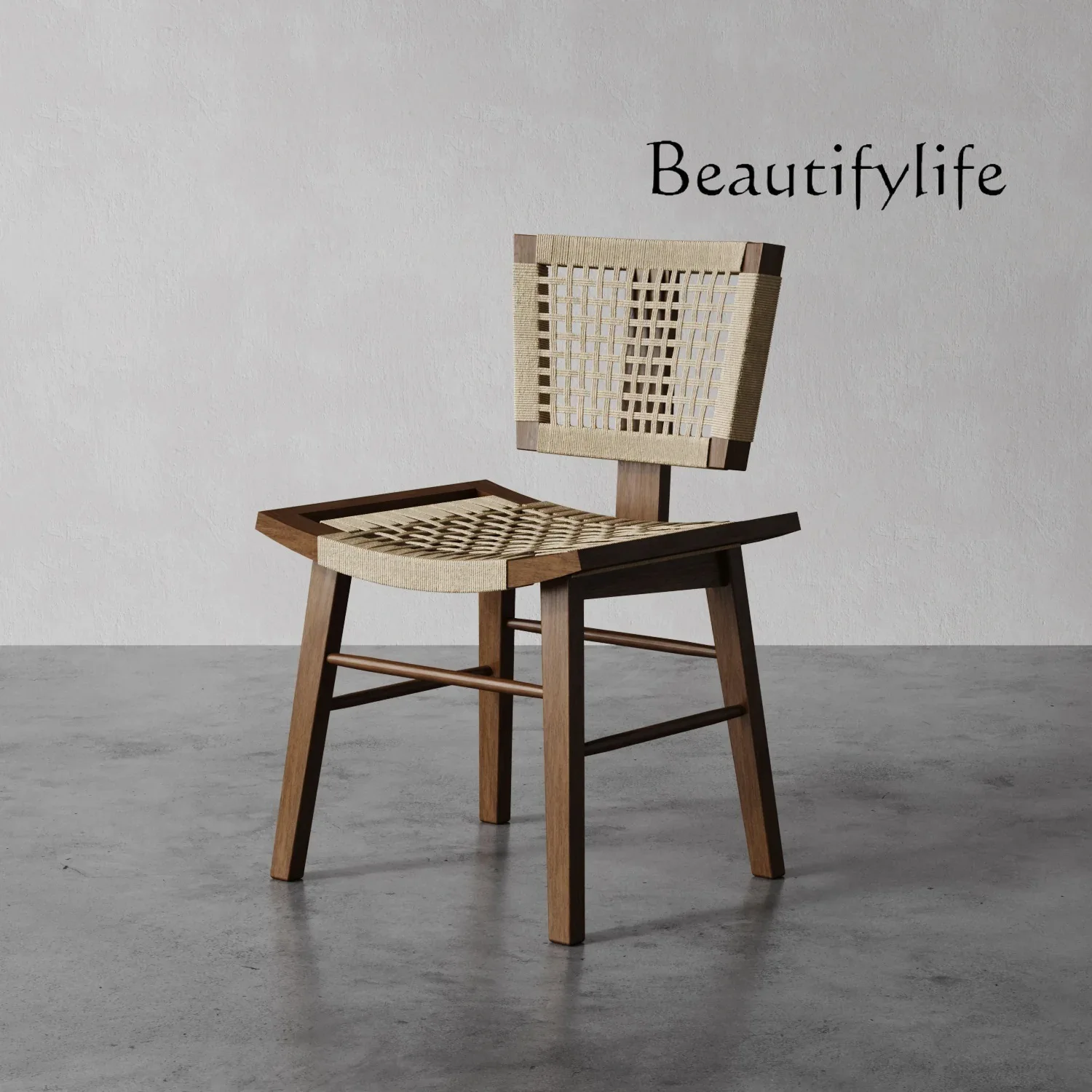 Japanese-style wabi-**** wind solid wood hemp rope dining chair home designer tea retro chair hotel restaurant rope chair