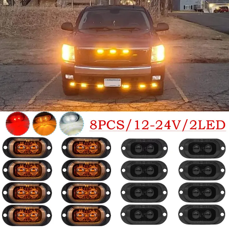 

8PCS LED Marker Indicator Taillights 2LED Trailer Signal Yellow Red White Car Lamp Truck Lights Assembly 12V 24V Beacon Lamp