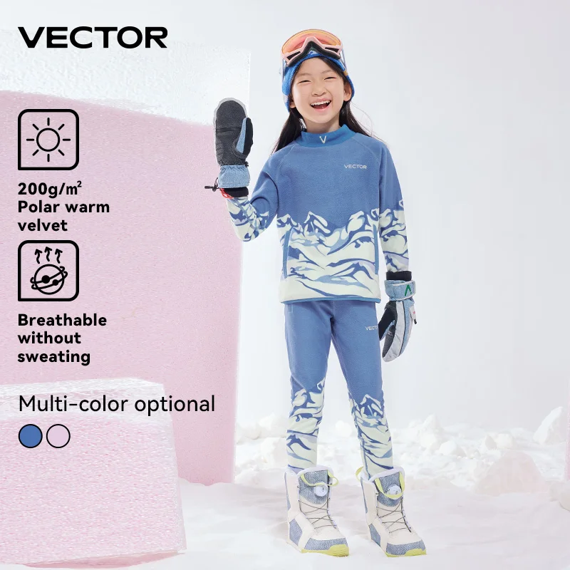 VECTOR Top e pantaloni in pile per bambini, ragazzi e ragazze, per calore e asciugatura rapida, sci all'aperto, snowboard, tessuto Lycra