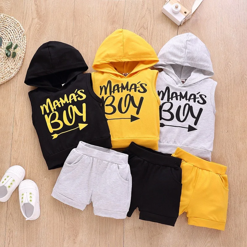 

Children's clothing sets Summer Boys Baby Sleeveless Hoodie Top+Pants Kids boy clothes Set