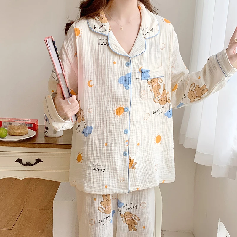 

100% Cotton Double Gauze Maternity Nursing Sleepwear Set Breathable Loose Lacation Breastfeeding Pajamas Pregnancy Home Hospital