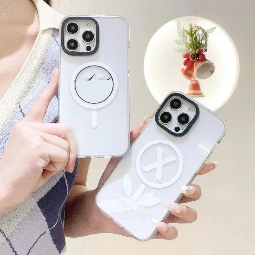 MagSafe Transparent Border X Phone Case Cover for iPhone 11 12 13 14 15 16 Pro Max Case for iPhone 16 ProMax