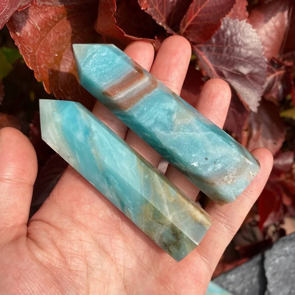 1pc Sky Blue Caribbean Calcite Obelisk Wand Natural Crystal Tower Point with Smooth Texture Unique Holiday Gift for Collectors - view 4