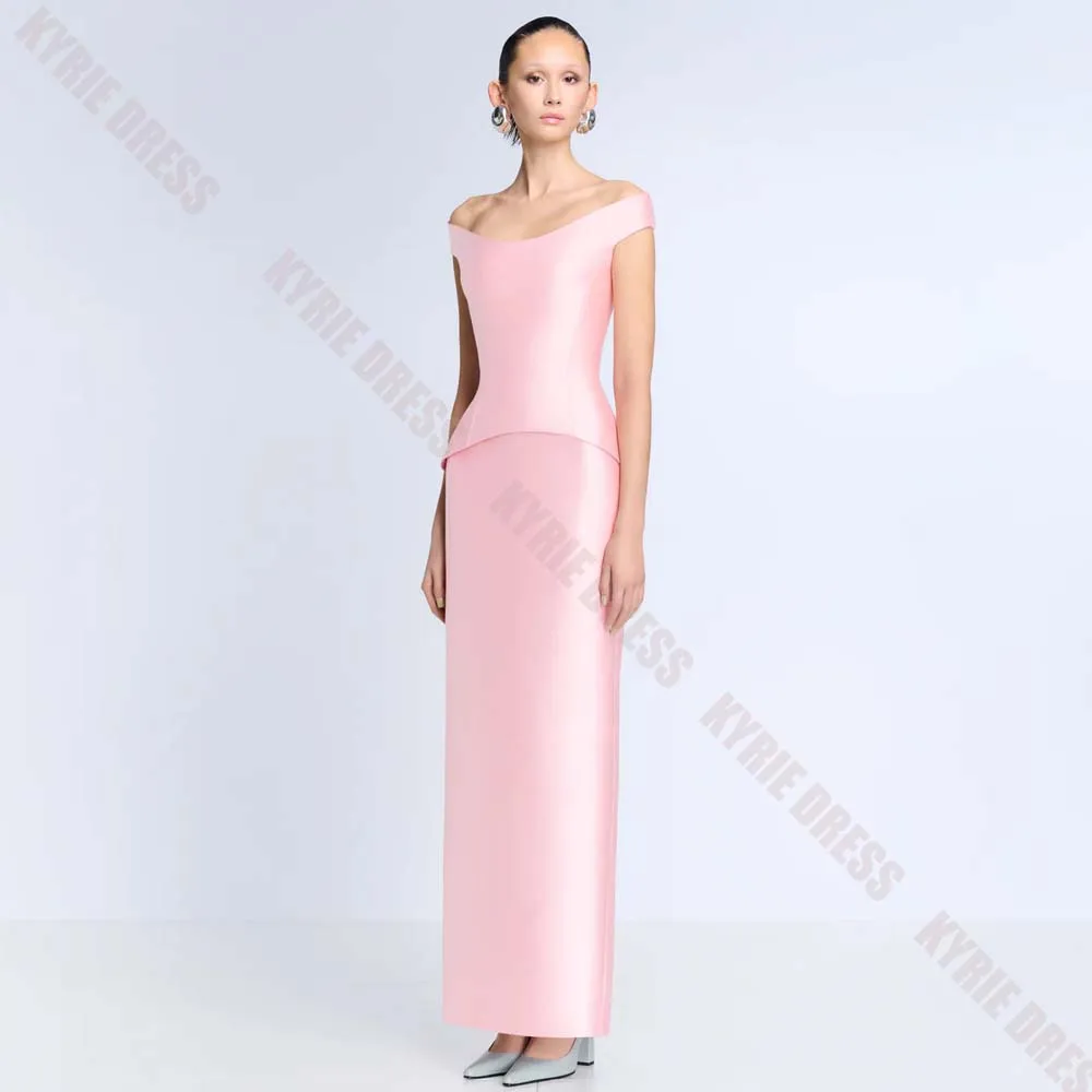 Customized Formal Evening Gowns Off Shoulder Sleeveless Column Simple Women Wedding Guest Dress Floor Length Prom Party Gown