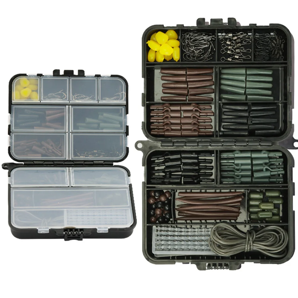 173Pcs Carp Fishing Tackle Box Kit Carp Fishing Rigs Carp Swivel Snaps Helicopter Rigs Leader Clips Rubber Sleeves Accessories