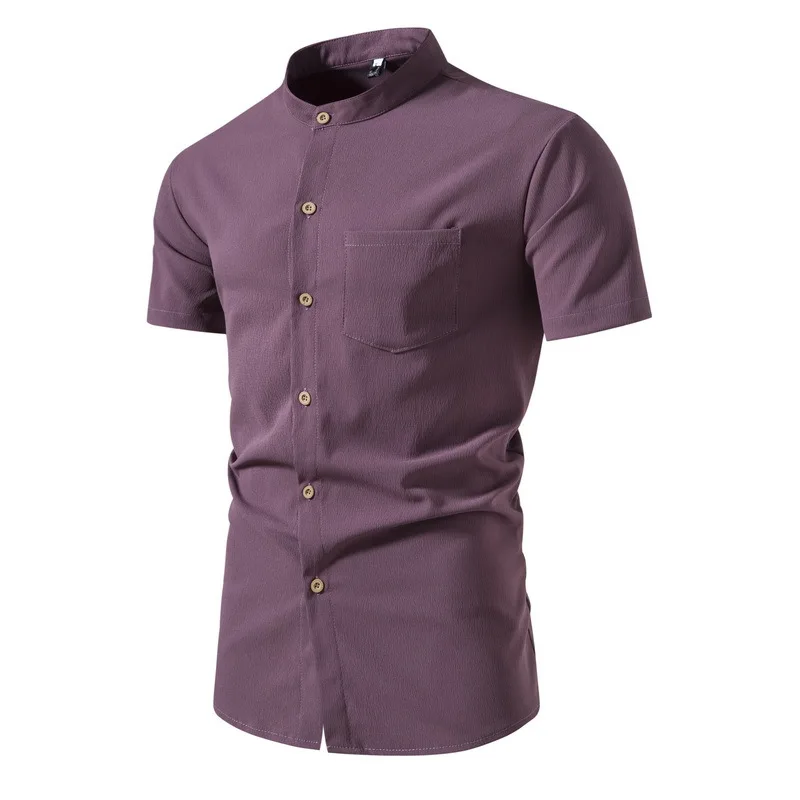 

Summer Retro Mens Chinese Style Short Sleeve Stand-collar Shirts