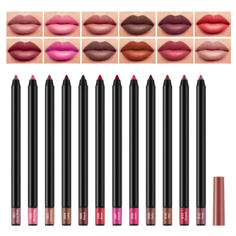 Lápiz labial mate de 12 colores, delineador de labios de terciopelo de larga duración, Maquillaje cosmético, Maquillaje de belleza para mujer, se puede cortar, nuevo