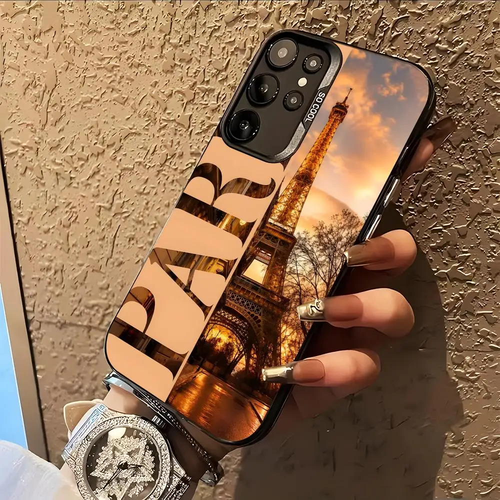 Funda para Teléfono con Diseño de la Torre Eiffel de París para Samsung Galaxy A57 56 55 54 52 37 36 35 34 27 26 25 17 16 5G, Colorida y Plateada