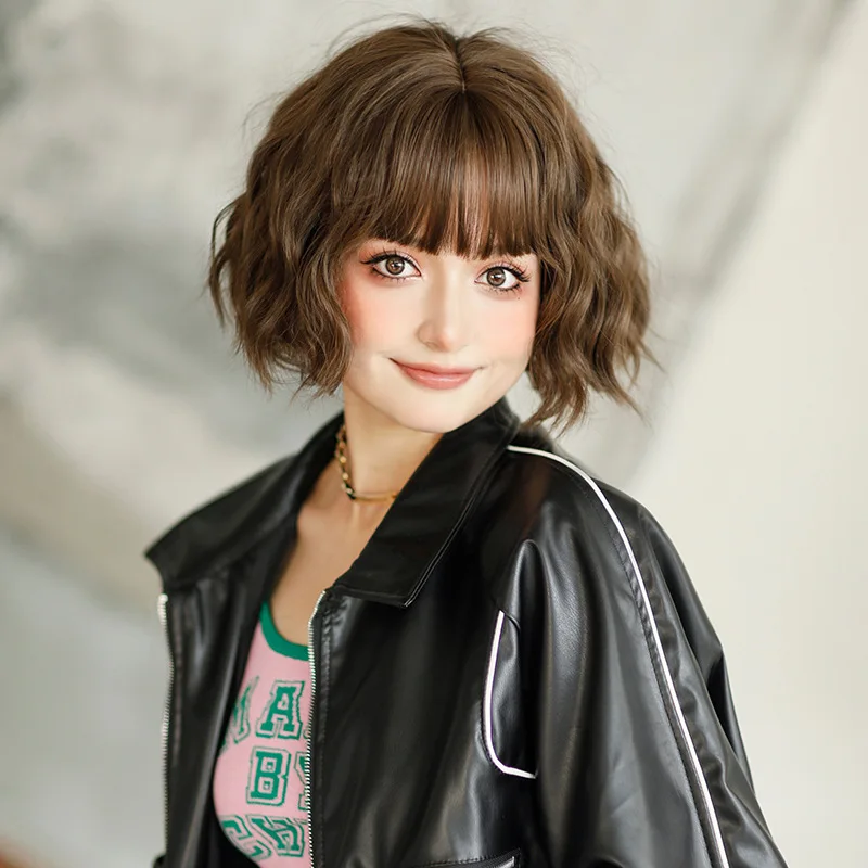 

Синтетический парик для женщин, короткие волнистые волосы, на всю голову, с полной основой, в европейском и американском стиле, парик-капюшон