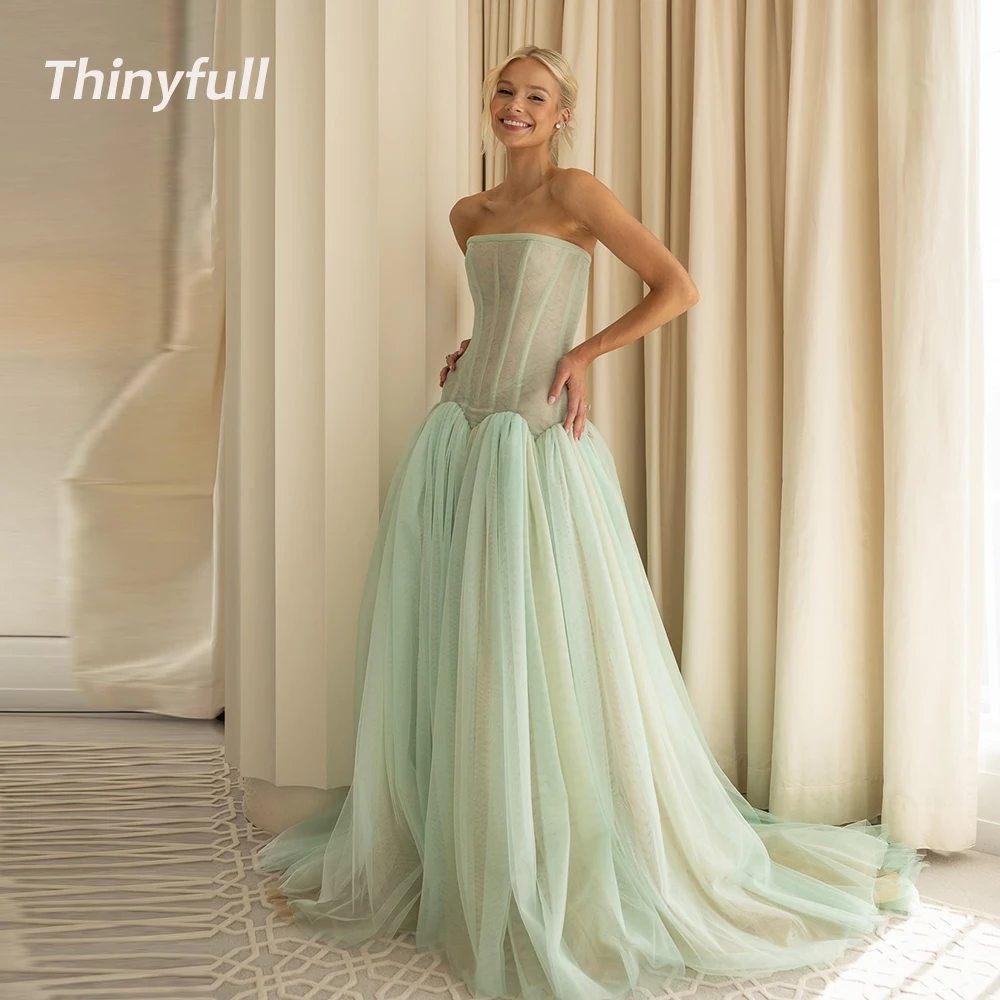 

Тонкое тюлевое платье трапециевидной формы для выпускного вечера без рукавов, без бретелек, вечернее платье 2026, длинное вечернее платье, robes de soirée по индивидуальному заказу