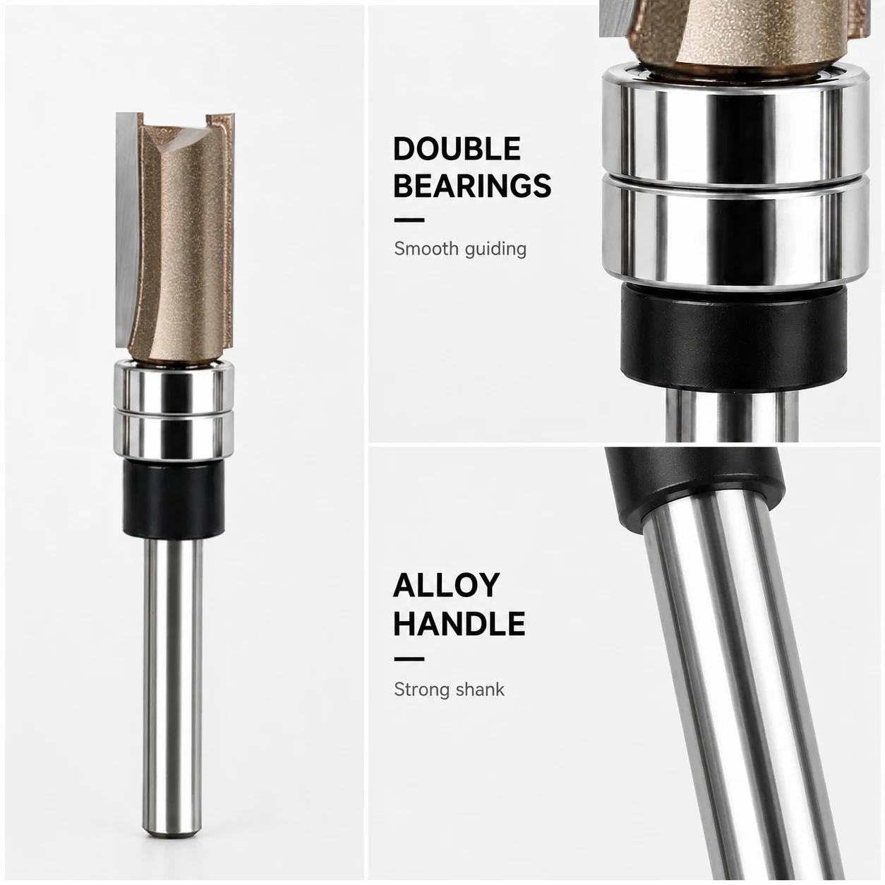 Double Bearing Router Bit Straight Machining Tool Woodworking 1/4