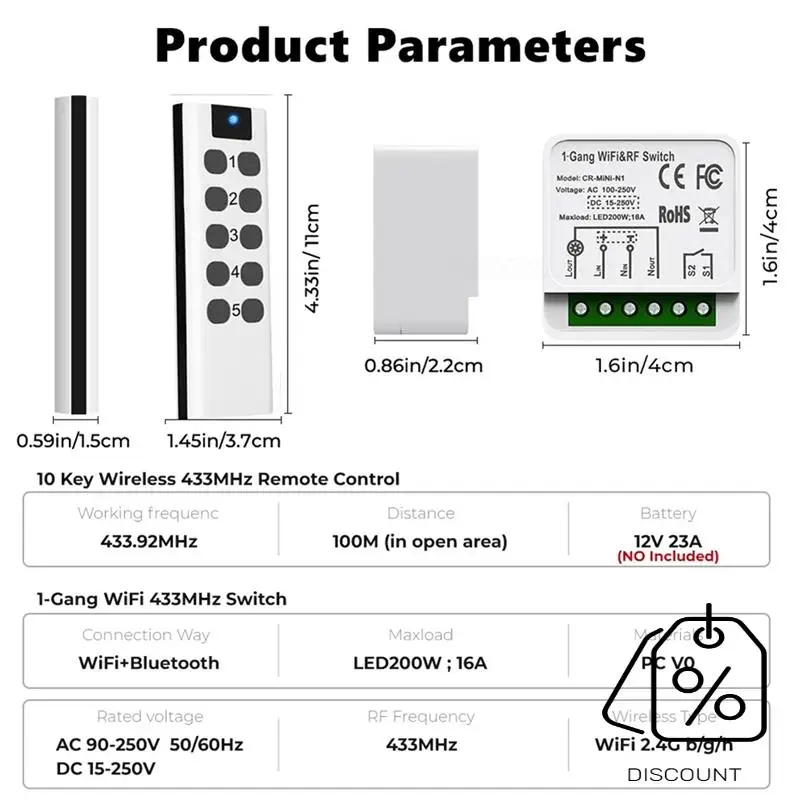 BAAG-Tuya Wifi RF433 وحدة تبديل ذكية مع جهاز التحكم عن بعد أتمتة المنزل لتقوم بها بنفسك قواطع صغيرة التتابع ل Alexa الذكية سهلة الاستخدام