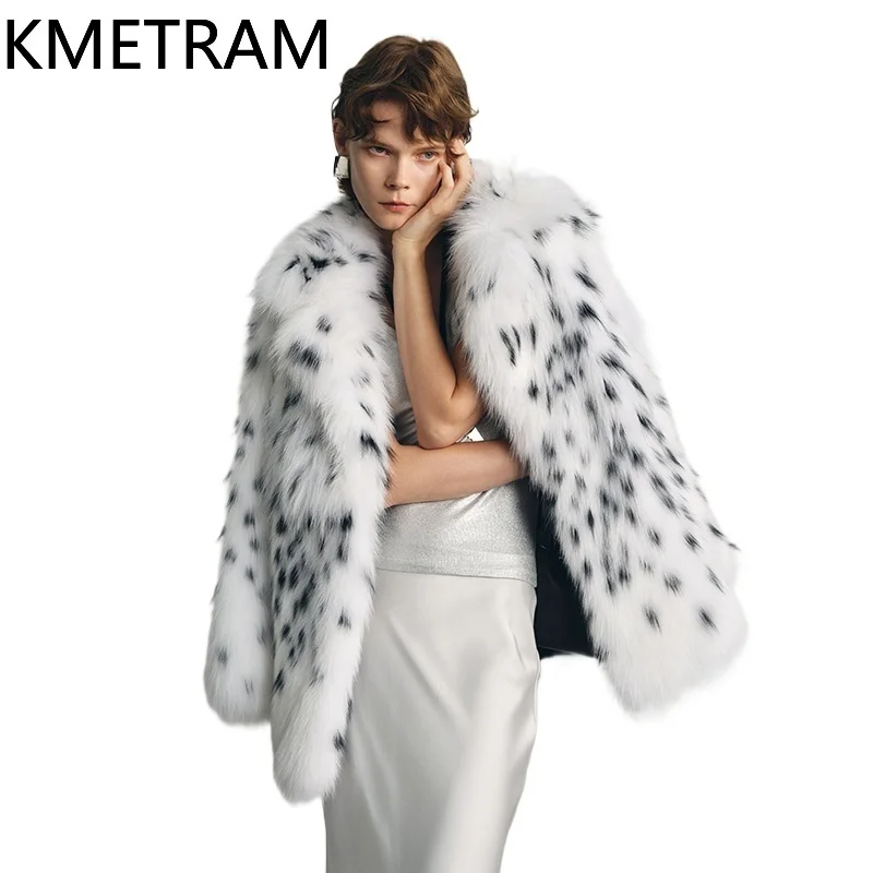 معطف فرو الثعلب الطبيعي 100% من KMETRAM سترة نسائية فاخرة متوسطة الطول من الفرو الحقيقي شتاء جديد في معاطف 2025 ملابس نسائية