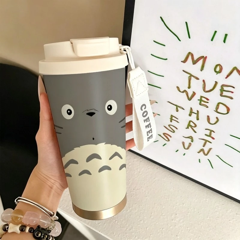 Neuer Mein Nachbar Totoro Großvolumiger Doppelwandiger Edelstahl-Thermobecher Tragbarer Auslaufsicherer Kaffee- und Wasserbecher für den Alltag