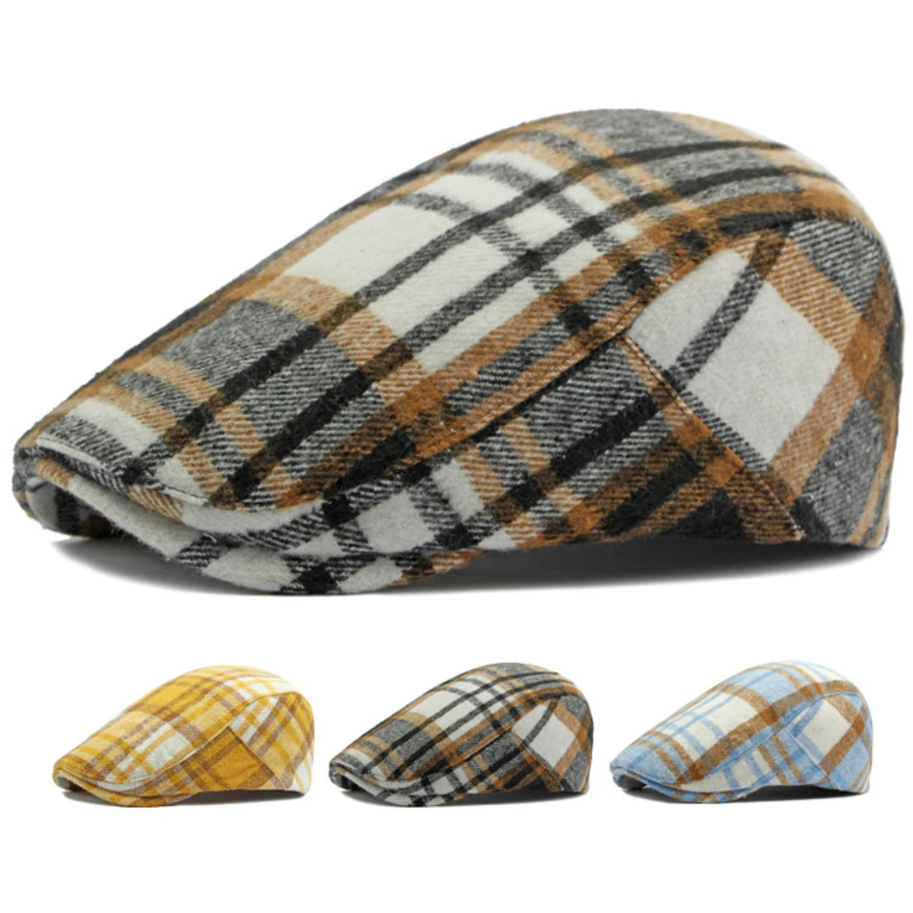 

HT4219 Beret Men Women Autumn Winter Hat Vintage Plaid Flat Cap Retro Artist Painter Beret Hat Male Female Beret Cap