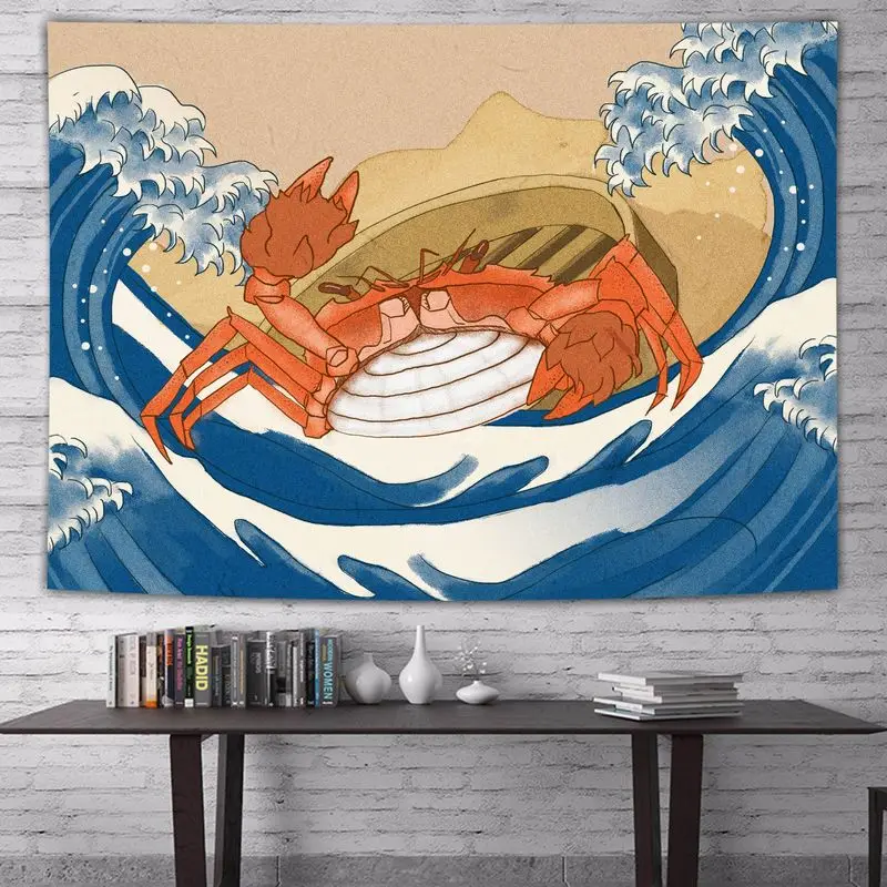 VIKAMA Japanese Ukiyo-e Tapestry, Oriental Vintage Wall Decor Polyester Backing Fabric, Interior Wall Decor