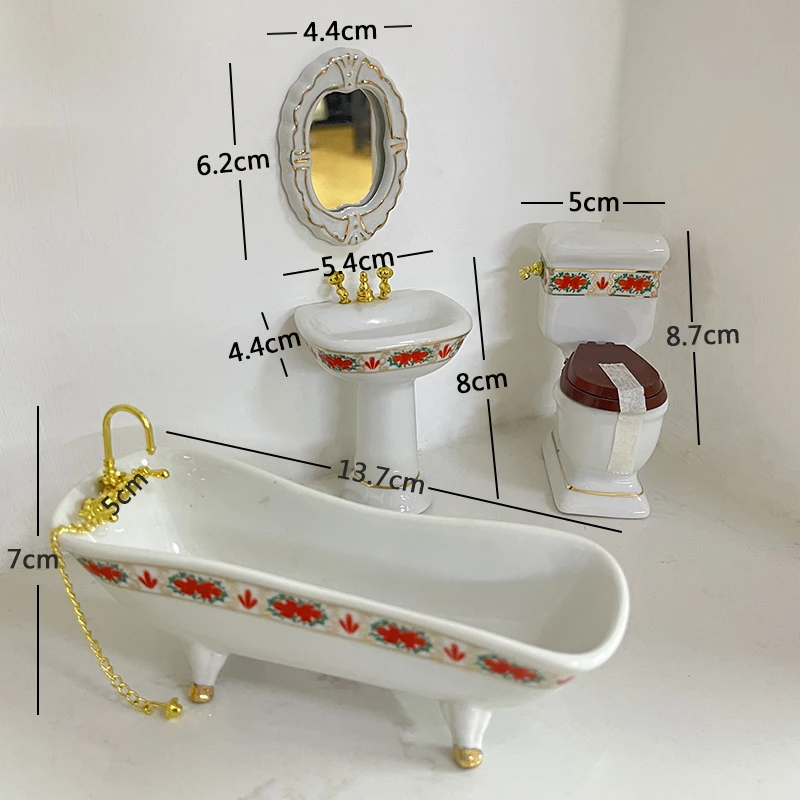 1/12 Dollhouse Simulation Washbasin Tub Toilet Model Dollhouse Bathroom Decor Dolls House Miniature Furniture Accessories