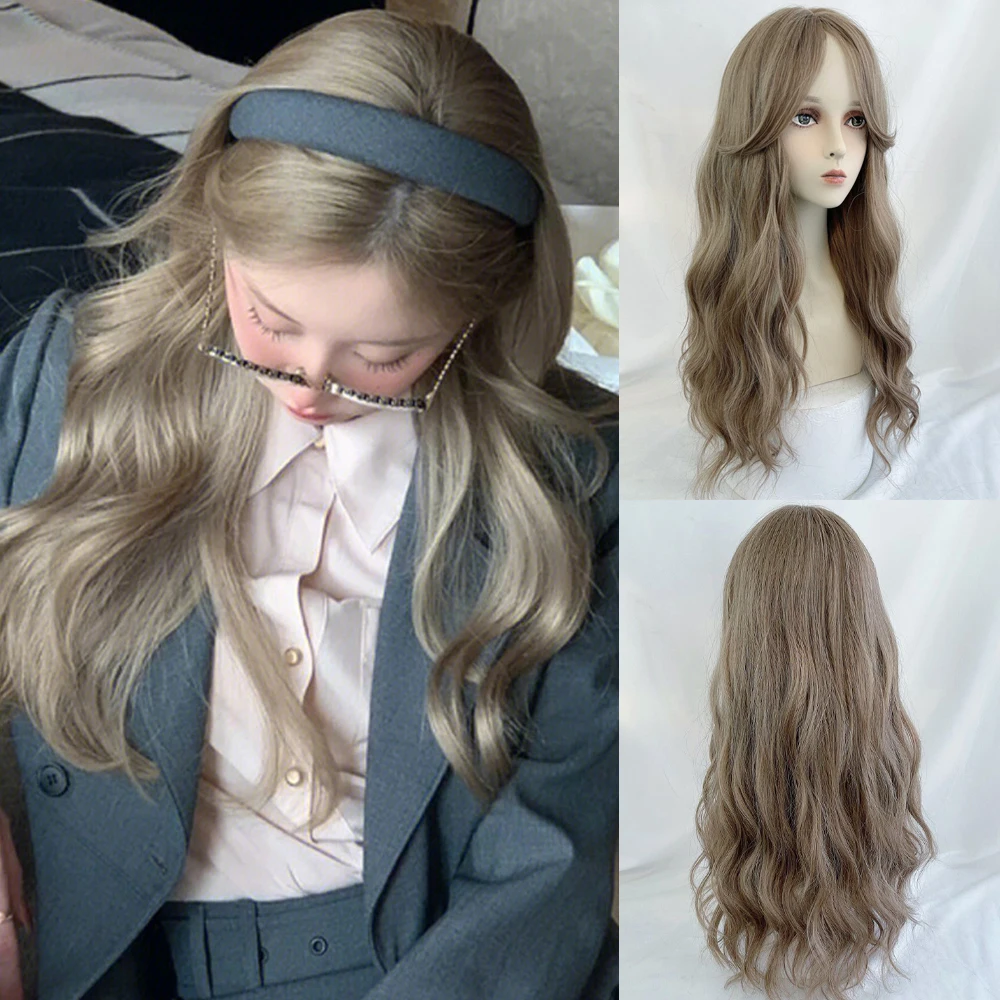 

Synthetic Brown Long Wavy Curly Wigs Middle Part Women Fluffy Natural Lolita Cosplay Hair Heat Resistant Wig for Daily Party