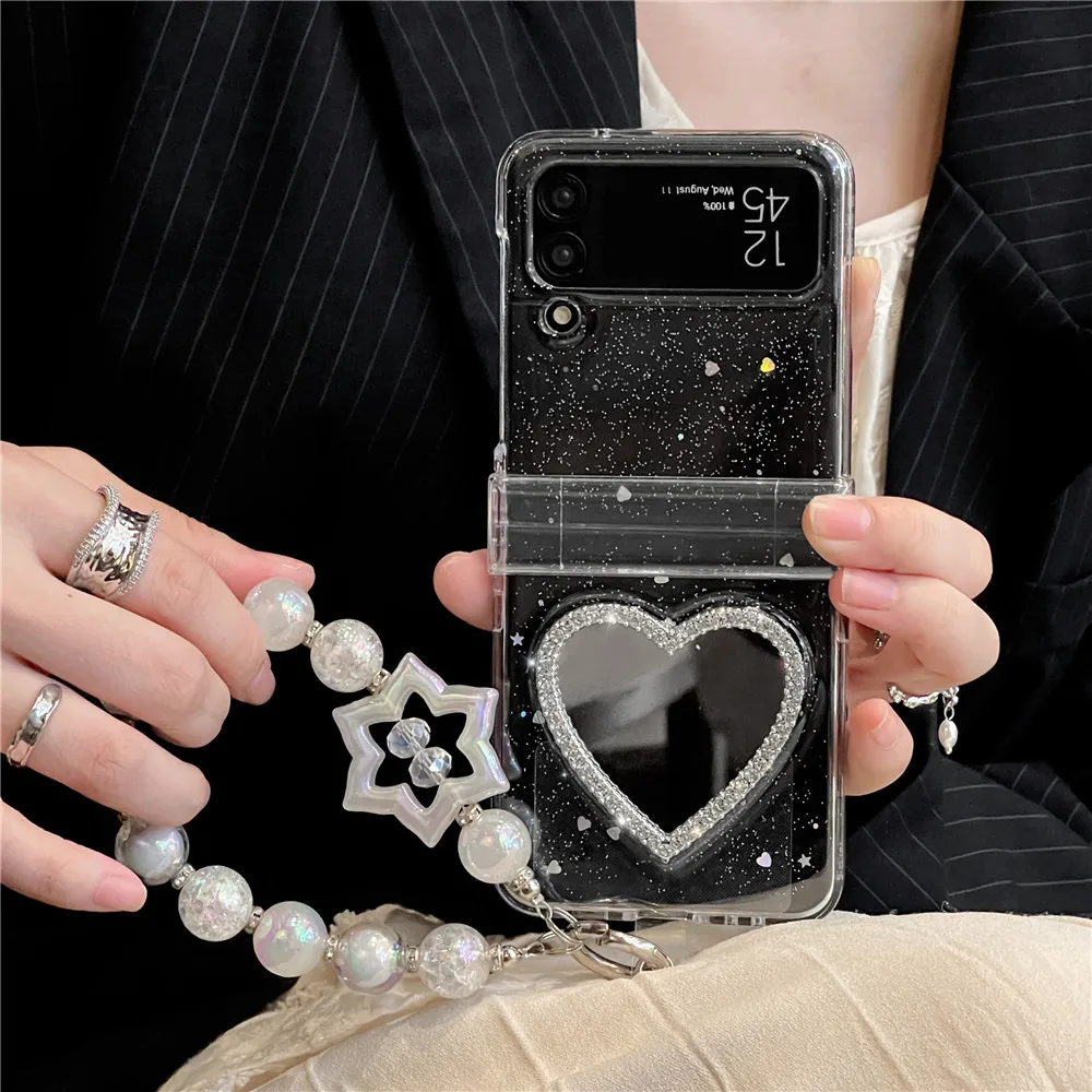 Ins Korean Fashion Glittle Wave Point Hinge PC Phone Case For Samsung Galaxy Z Flip 5 Case For Galaxy Z Flip4 Cover Z Flip3 Capa