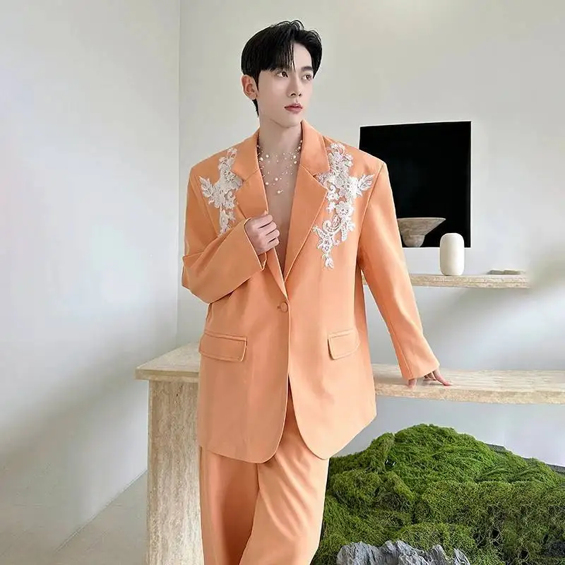 LUZHEN Spring New Elegant Temperament Luxury Two-piece Sets 2026 Men's Fashion Handsome Embroidery Patchwork Blazer Suits JY8403 view 6