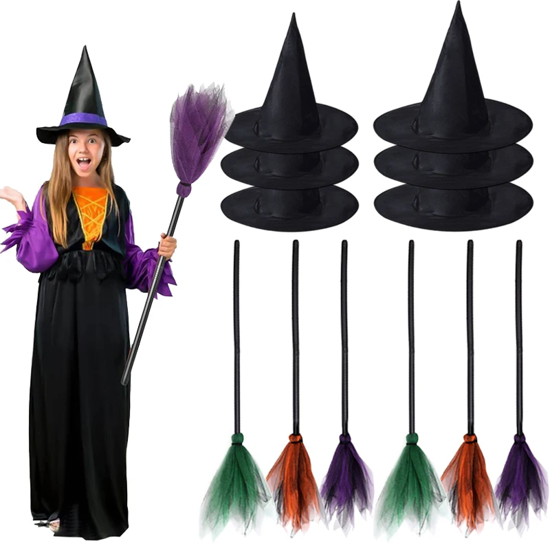 Wizard Hat / Witch Broom Halloween Party Decoration Festival Gathering Supplies Masquerade Prop Cosplay Costume Accessories TMZ