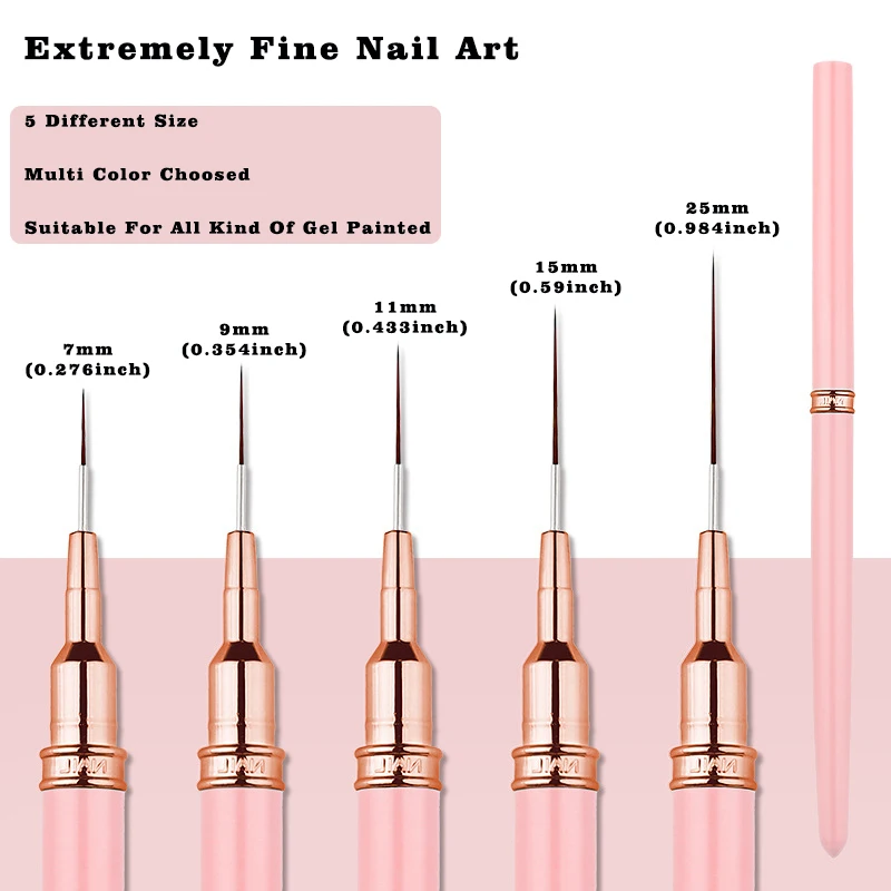 5 قطعة مسمار الفن بطانة/الرسم فرش الوردي/أسود/أبيض رقيقة جدا خط الرسم أداة 4/8/12/20/25 مللي متر المهنية مسمار القلم أدوات #6